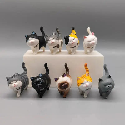 9pcs Cute Cat Ornaments Kawaii Bell Cat Animal Fairy Garden Cat Figurines Sculpture Office Home Decoration Desktop Birthday Gift