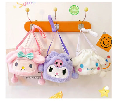 Sanrio  Bag Kawaii Cinnamoroll Handbag Tote Plushie Shoulder Messenger Bags Kuromi Hello Kitty Stuffed Makeup Backpack Gift