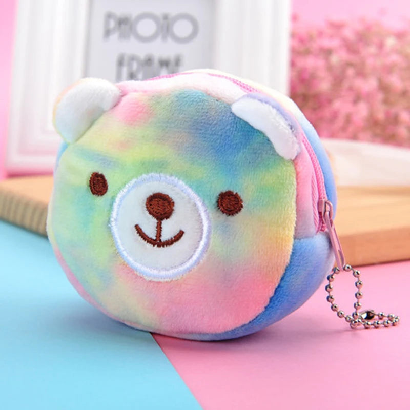 Colorful Cat Cute Cartoon Plush Purse Little Bear Coin Bag Key Hook Pendant Pocket Pouch Wallet