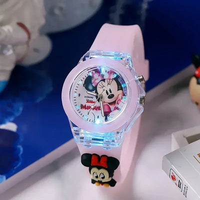 MINISO Disney Fashion Minnie Children's Watch Mickey Mouse Children's Flash Light Cartoon Figure Doll Boys Girls Birthday Gifts