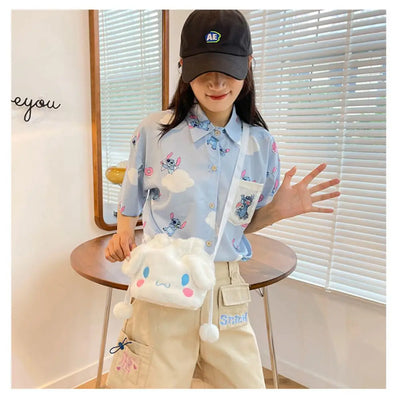 Sanrio  Bag Kawaii Cinnamoroll Handbag Tote Plushie Shoulder Messenger Bags Kuromi Hello Kitty Stuffed Makeup Backpack Gift