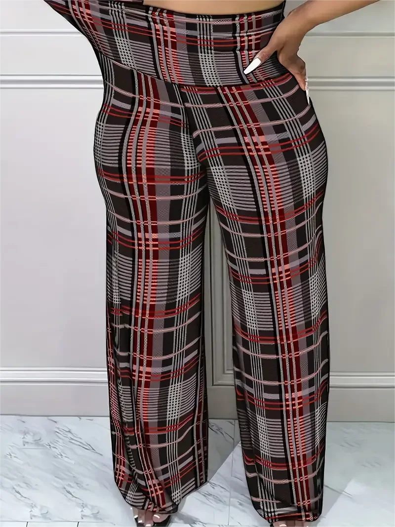 Women's Plaid Wide Leg Pants  High Waist Casual Loose Trousers for Spring   Summer