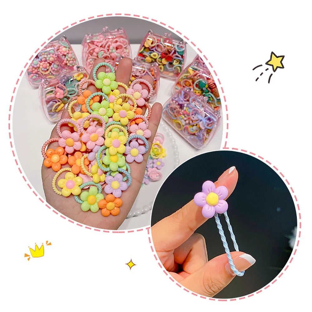 50/100 Pieces of Cute Thumb Hair Ties for Girls, High Elasticity, Does Not Hurt Hair, Sweet Little Girl Hair Rope, Kidsren's