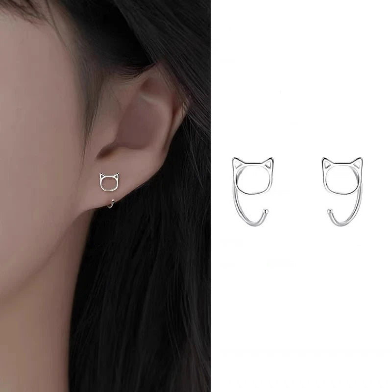 Avenneth Fashion Simple Hollow Cute Cat Stud Earrings for Women Girls Silver Color Hypoallergenic Earrings Teen Jewelry