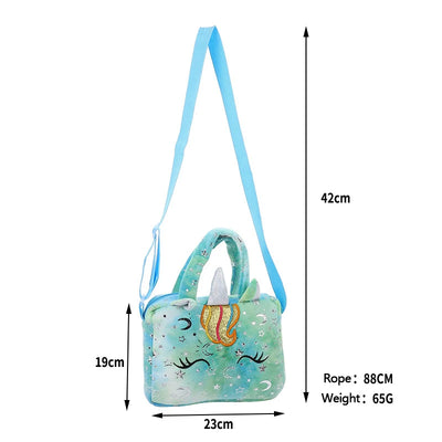 Plush Unicorn Single Shoulder Crossbody Bag for Children's Coin Purse Girl Travel Handbag Cute Student Gift Storage Pencil Bags