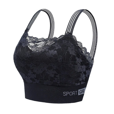 1 Piece Contrast Lace Wireless Bra, Comfy & Elegant Scallop Trim Bra, Women's Lingerie & Underwear