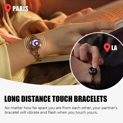 TOTWOO Long Distance Touch Bracelets for Couples, Vibration & Light up Gifts for Girlfriend Bluetooth Pairing Jewelry