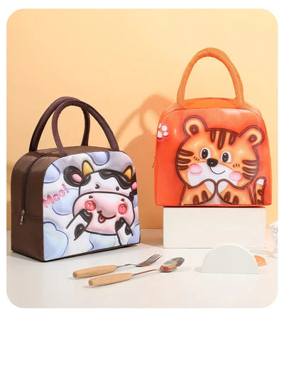 Cute Printed Cartoon Lunch Bag for Kids with Insulation and Preservation Function Bag Organizer Tote Bag with Zipper