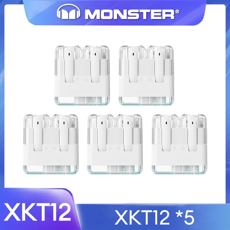 Original Monster XKT12 Gaming Earphones Bluetooth 5.3 TWS Wireless Headset HIFI Sound Earbuds Noise Reduction Headphones 300mAh