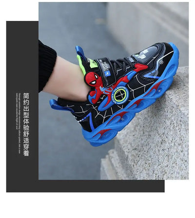 Disney Boys Shoes LED Lights Cartoon Autumn Children's Sports Shoes Leather Non-slip Children's Running Shoes Sneaker Size 25-35