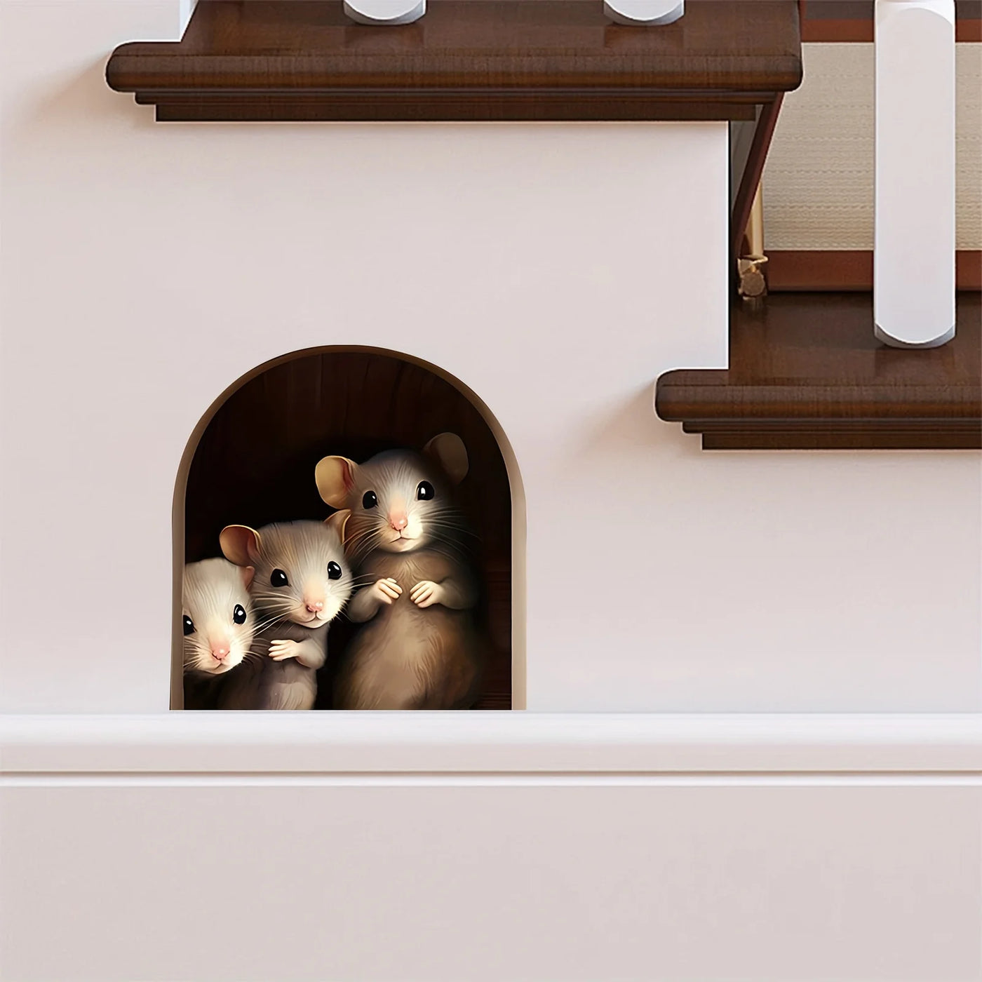 3D Mouse In Hole Wall Stickers Waterproof Moisture-proof Self-Adhesive Wall Decals for Bedroom Living Room Porch Home Decoration