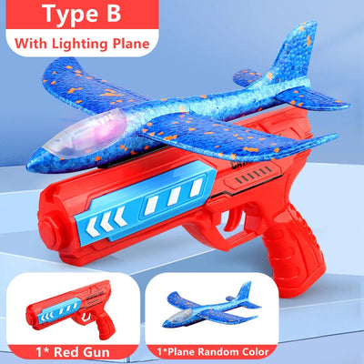 Kids Airplane Launcher Toys 12.2'' LED Foam Glider Catapult Gun Plane Toy for Boys Outdoor Flying Toys Birthday Gifts for Boys