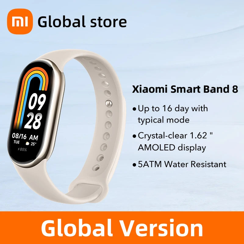 Global Version Xiaomi Band 8 1.62'' AMOLED Ultra Long Battery Life 16 Days Smart Bracelet 150+ Sport Modes  Smart band