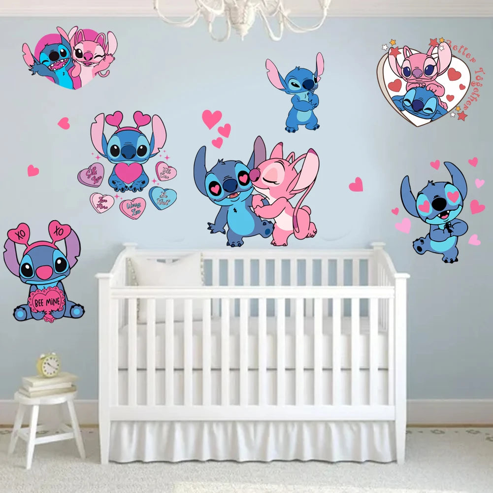 Cartoon Lilo & Stitch Rainbow Wall Stickers For Kid's Room Kindergarten Living Room Bedroom Wall Decoration Animated Poster