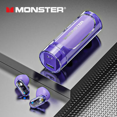 Original Monster V5.3 Wireless Bluetooth Headset XKT13 HIFI Sound Earphones Long Standby Earbuds Rotating Transparent Shell New