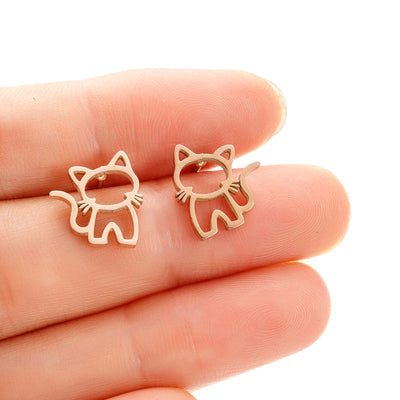 1 Pair Cute Cat Stainless Steel Stud Earrings for Mens Womens Punk Students Gifts Trend Fashion Small Ear Studs Jewelry