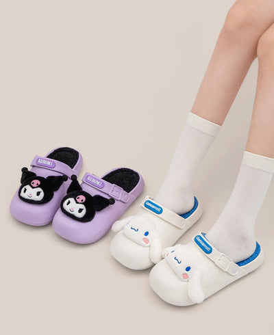 Sanrio Kawaii Cinnamoroll Womens Slippers Sanrio Hello Kitty Kuromi Cartoon Cute Waterproof Soft Fur Warm Indoor Home Shoes  ﻿