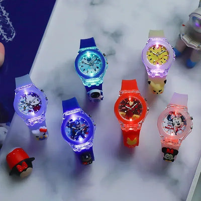 MINISO Disney Fashion Minnie Children's Watch Mickey Mouse Children's Flash Light Cartoon Figure Doll Boys Girls Birthday Gifts