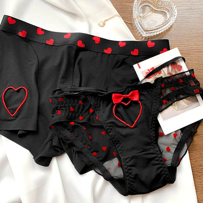 New Heart Printed Couple Underwear Sexy Women Men Low Waist Briefs Breathable Boxer Panties Boyfriend Girlfriend Lingerie