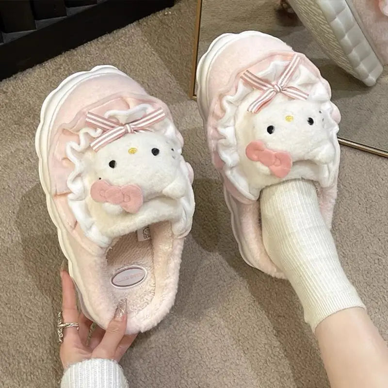 Sanrio Cinnamoroll Plush Slippers Kuromi Women Plushie Cartoon Plush Kawaii Flat Shoes Slippers Shoes Gift Girl Y2K 2024 NEW