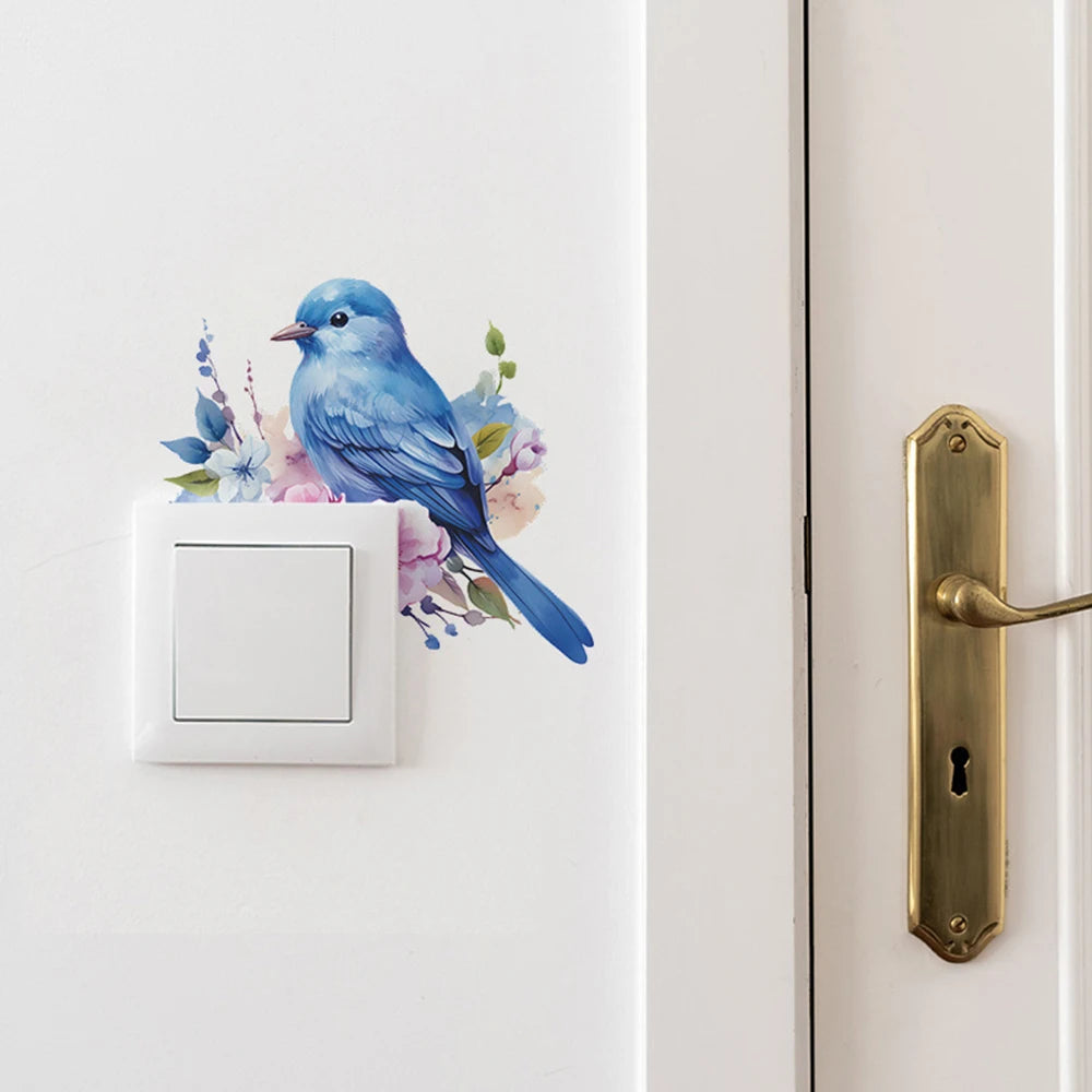 1PC Cartoon Bird Green Plant Flower Switch Paste Home Background Beautification Decorative Wall Stickers