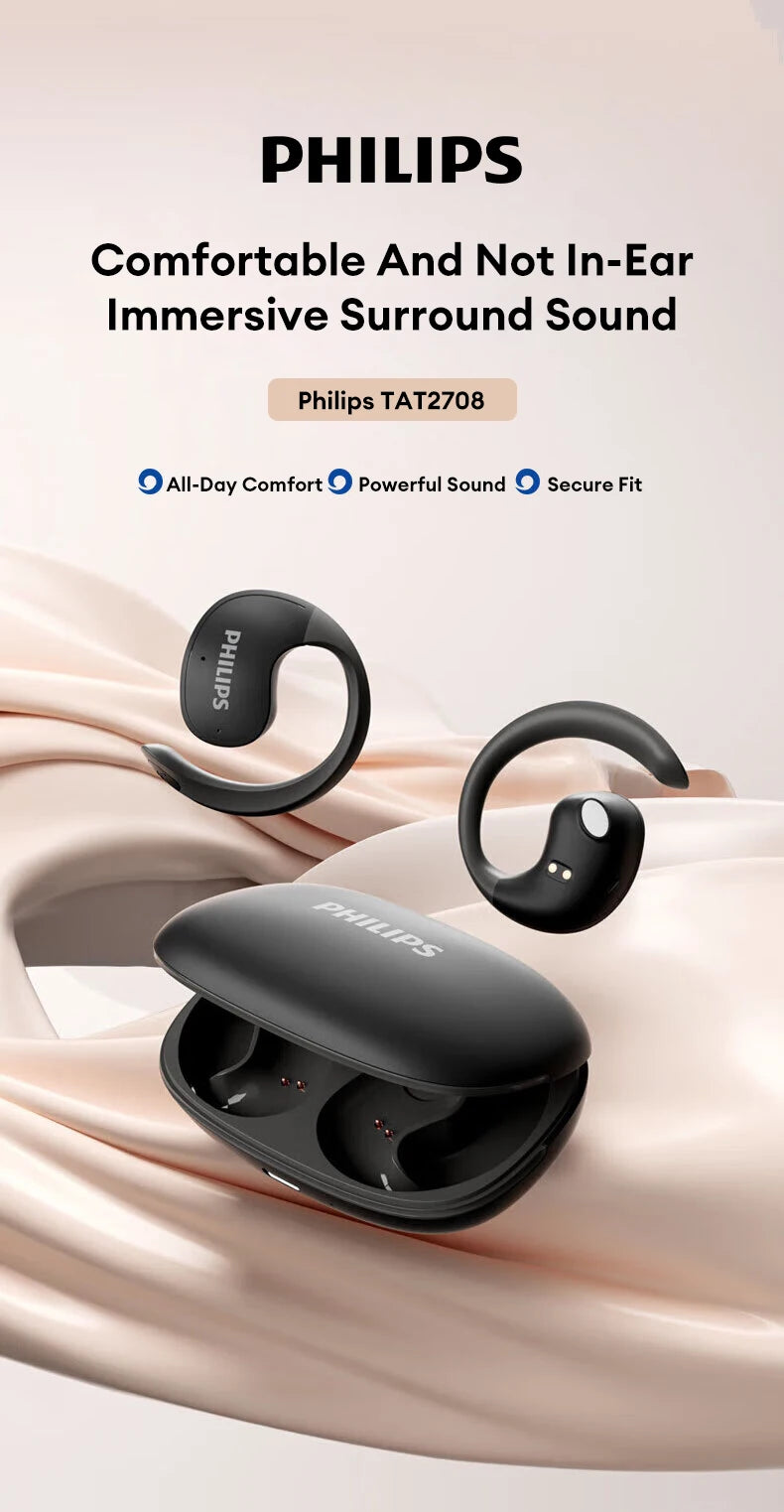 New Original Philips TAT2708 OWS Wireless Bluetooth Earphones ENC Call Noise Cancelling Headset Waterproof Sport Stereo Earbuds