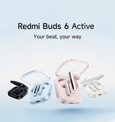 سماعات Xiaomi Redmi Buds 6 Active الجديدة كليًا تدوم 30 ساعة مع بطارية طويلة الأمد وصوت واضح وسماعة مريحة للارتداء