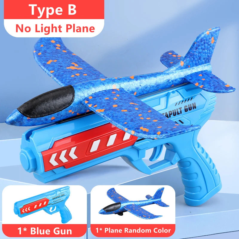 Kids Airplane Launcher Toys 12.2'' LED Foam Glider Catapult Gun Plane Toy for Boys Outdoor Flying Toys Birthday Gifts for Boys