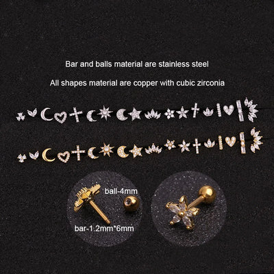 1PC Helix Piercing Stud Earrings For Women Conch Flat Ear Lobe Piercings Cartilage Tragus Stainless Steel Body Jewelry Girl Gift