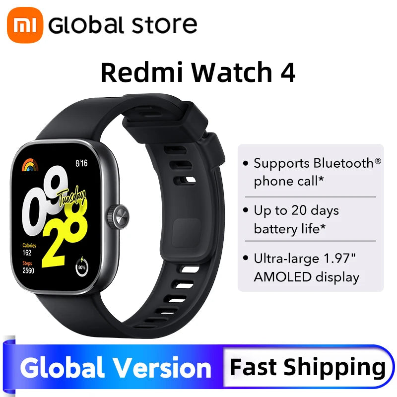 Global Version Xiaomi Redmi Watch 4 Smart Watch 1.97'' AMOLED Blood Oxygen Heart Rate Monitor Support Bluetooth Phone Call GPS