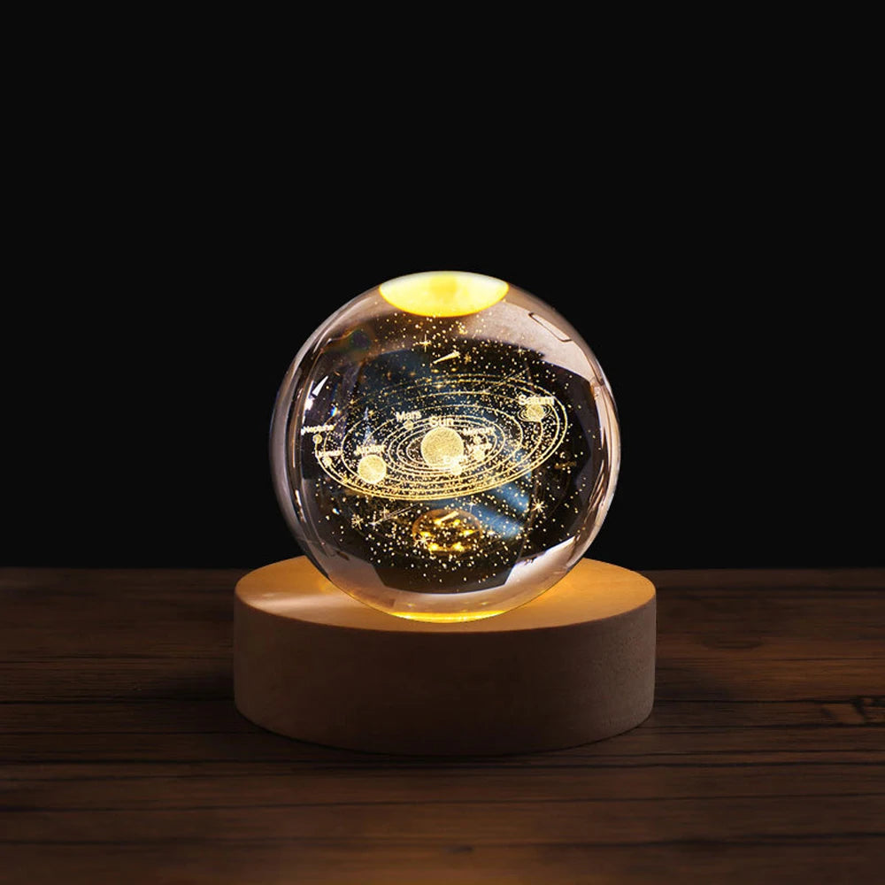 6cm 3D Crystal Ball Stitch Astronaut Solar System Saturn Milky Way Crystal Planet Night Light Laser Carving Children's Gifts