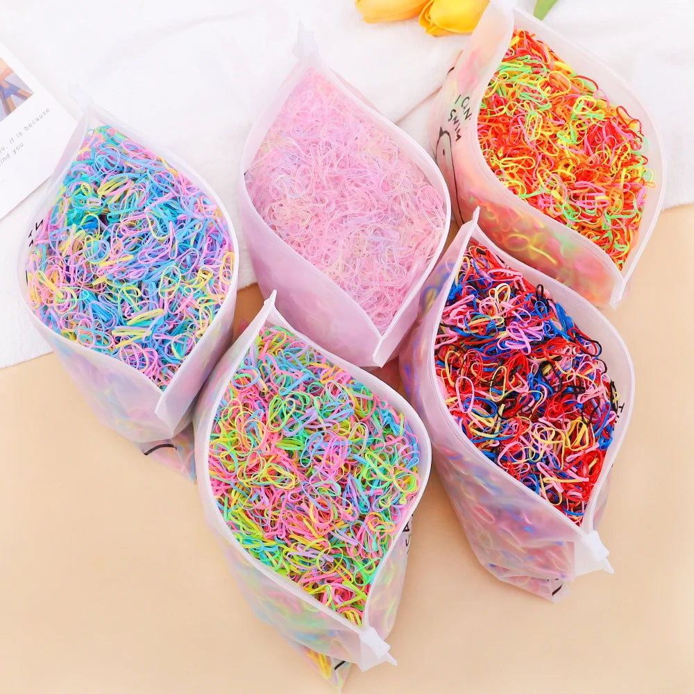 500/1000/2000pcs Girls Colourful Disposable Rubber Band Hair Ties Headband Children Ponytail Holder Bands Kids Hair Accessories