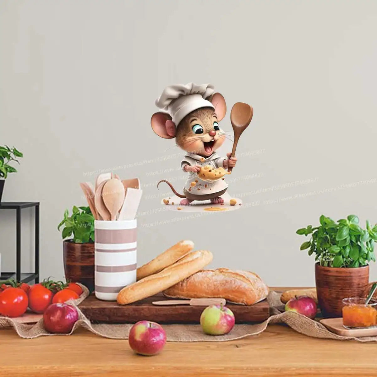 Creative Cartoon Cute Chef Mouse Self-Adhesive Wall Stickers Bedroom Living Room Corner Staircase Home Decoration Sticker M765