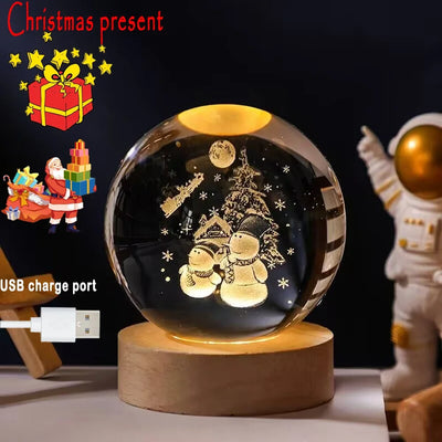 New 6cm 3D Crystal Ball Stitch Pokemon Wooden base with 6cm crystal ball Planet Night Light Laser Carving Christmas gifts