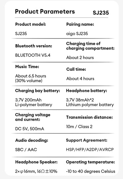 Choice Aigo SJ235 TWS Wireless Bluetooth 5.4 Touch Earbuds HiFi Sound Music Headset With Mic Waterproof Sport Earphones New 2024