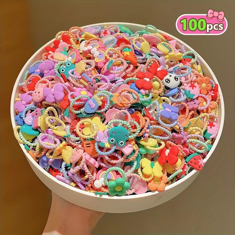 50/100 Pieces of Cute Thumb Hair Ties for Girls, High Elasticity, Does Not Hurt Hair, Sweet Little Girl Hair Rope, Kidsren's