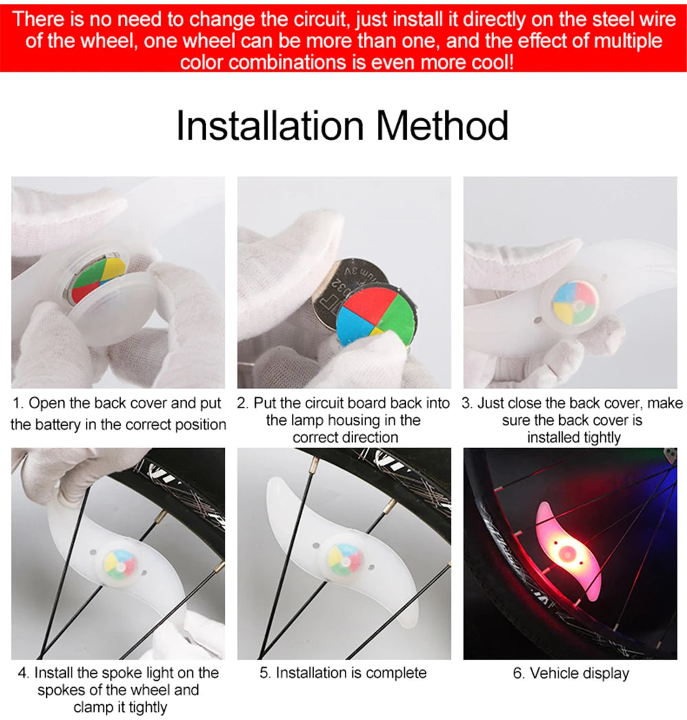 Mountain Biking Road Vehicle Wind Fire Wheel Color Spoke Light Rim Light Tire Wheel Light Night Riding Night Riding Equipment Ac