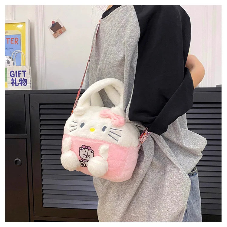 Kawaii Sanrio Plush Bag Kuromi Backpack Anime Melody Cinnamoroll Plushie Handbags Pochacco Cartoon Stuffed Bag for Girls Gifts