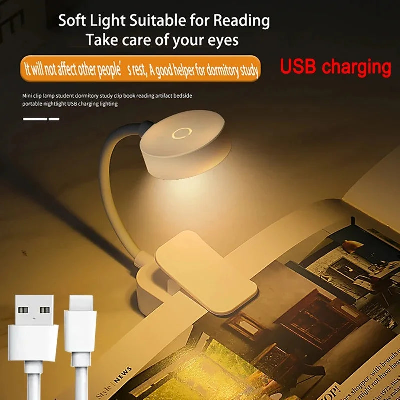 Portable LED Book Lights Eye Protection Night Light Mini 360°Clip-On Desk Reading Battery Lamp Travel Bedroom