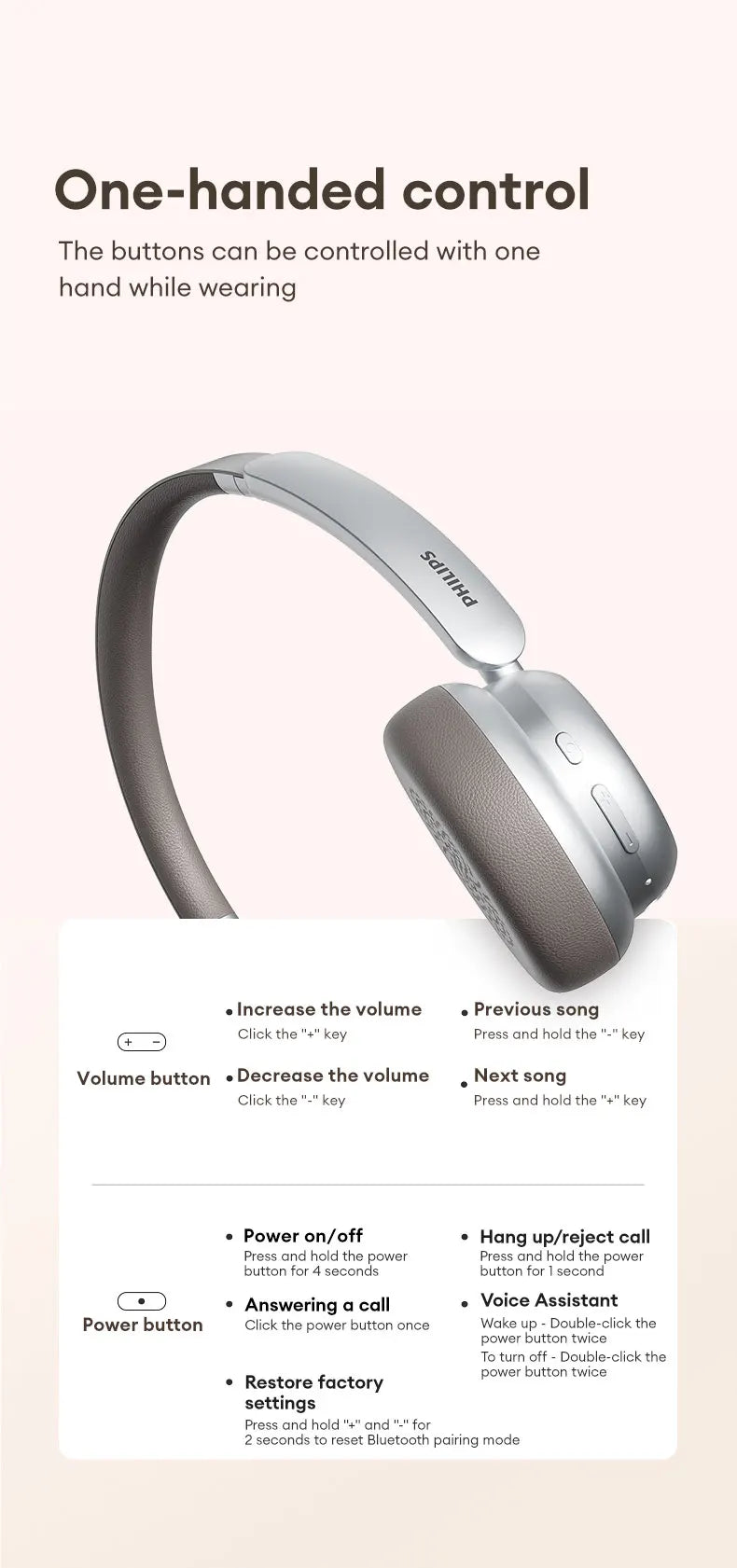 Choice Original Philips TAH1129 Bluetooth V5.4 Earphones Wireless Over The Ear Headset Noise Cancellation Gaming 60H Earbuds New