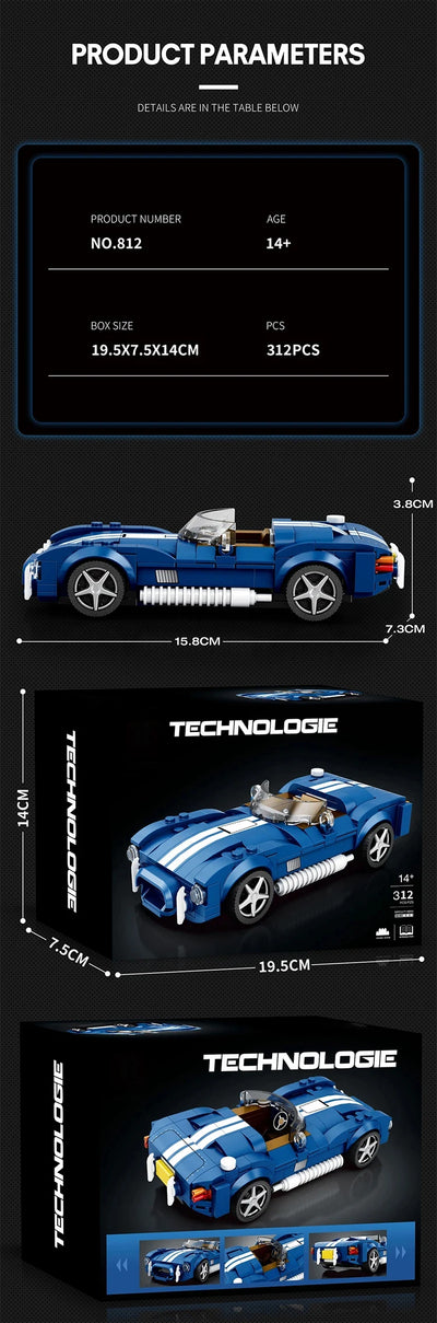 312PCS AC COBRA Car Building Block Set Creative City Vehicle Diy Car Model Bricks Desktop Display Toys For Kids Holiday Gifts