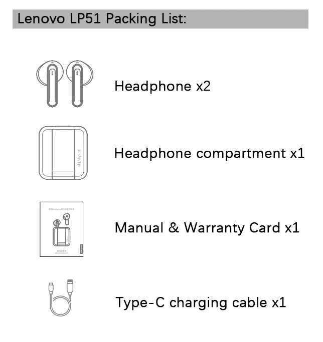 سماعات لينوفو LP51 TWS اللاسلكية الجديدة الأصلية بتقنية البلوتوث 5.4 طويلة الأمد للألعاب وسماعات رأس تعمل باللمس عالية الدقة مع ميكروفون