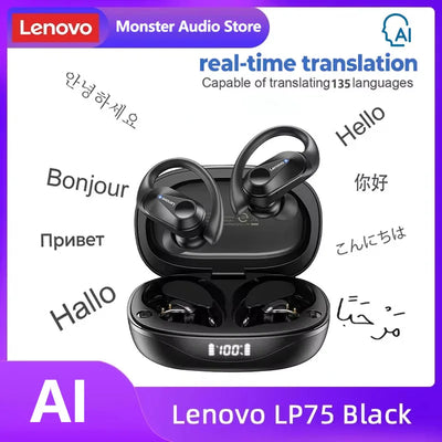 Original Lenovo LP75 TWS Bluetooth V5.3 Headphones Wireless LED Digital Display Earphones Noise Reduction Waterproof Headset New