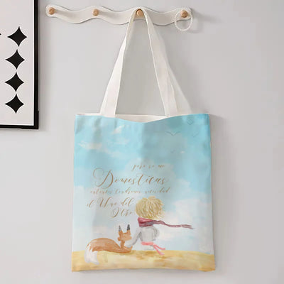 Linen Bag The Little Prince Series Print Canvas Bag Lightweight Shoulder Bag Versatile Shopping Bag Holder Handbag