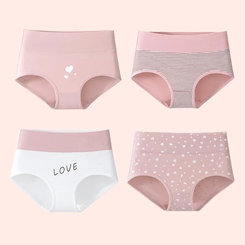 4Pcs Women's Panties High Waist Underwear Fashion Print Girls Briefs Breathable Cotton Panty Plus Size M-5XL Female Lingerie