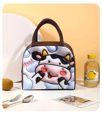 Cute Printed Cartoon Lunch Bag for Kids with Insulation and Preservation Function Bag Organizer Tote Bag with Zipper