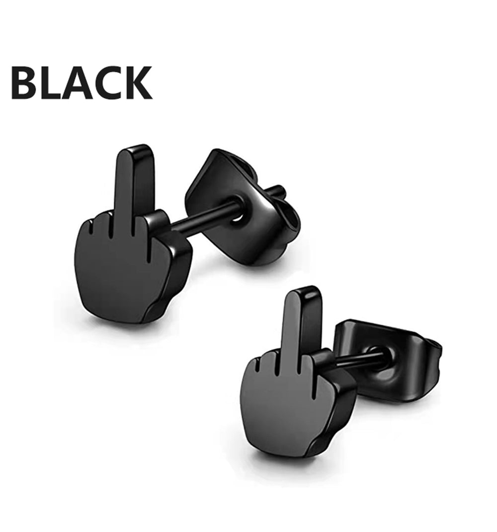 Middle Finger Earrings Stainless Steel Ear Hoops for Men and Women