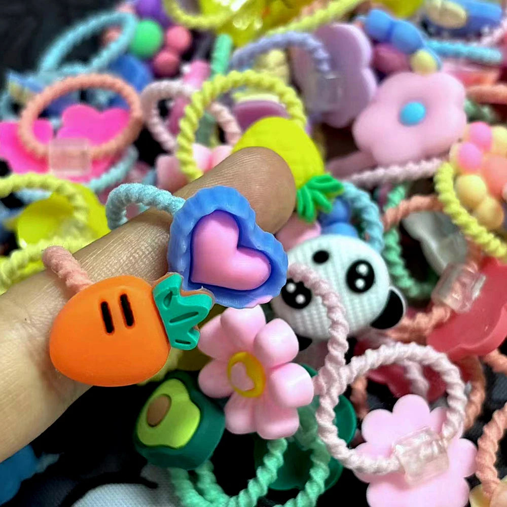 50/100 Pieces of Cute Thumb Hair Ties for Girls, High Elasticity, Does Not Hurt Hair, Sweet Little Girl Hair Rope, Kidsren's