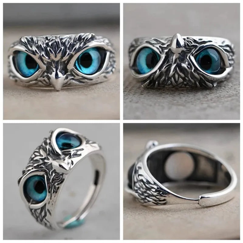 Fashion Design Owl Rings Multicolor Eyes Silvery for Men Women Punk Gothic Open Adjustable Rings Jewelry Gift Resizable