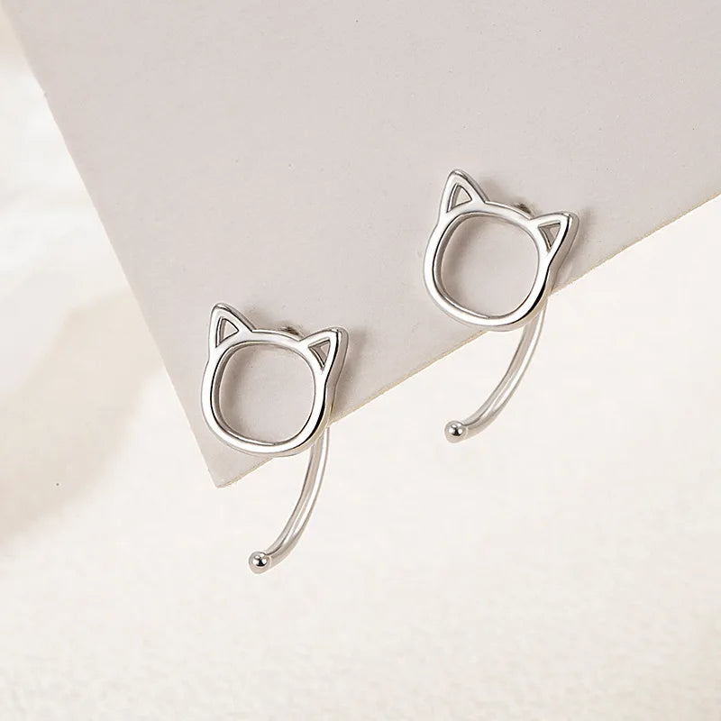 Avenneth Fashion Simple Hollow Cute Cat Stud Earrings for Women Girls Silver Color Hypoallergenic Earrings Teen Jewelry